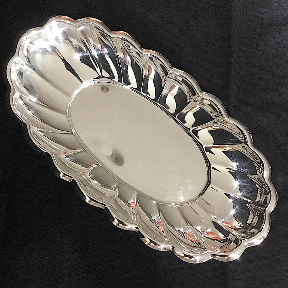 Silver oval serving dish.
